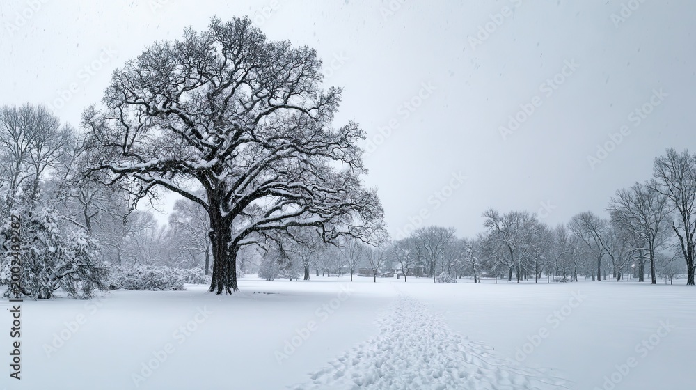 Fototapeta premium Burr Oak - Snowy Winter Landscape Scenery