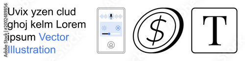 Financial transactions, digital interfaces, typography, e-commerce, minimal design, usability. Interface panel, dollar symbol and text-focused layout. Digital interfaces and financial transactions