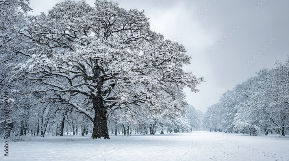 Fototapeta premium Black Oak - Snowy Winter Landscape Nature
