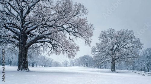 Pin Oak - Snowy Winter Landscape Scenery