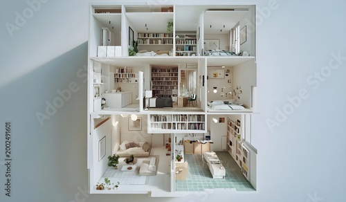 Modern Minimalist Apartment Interior Cutaway
