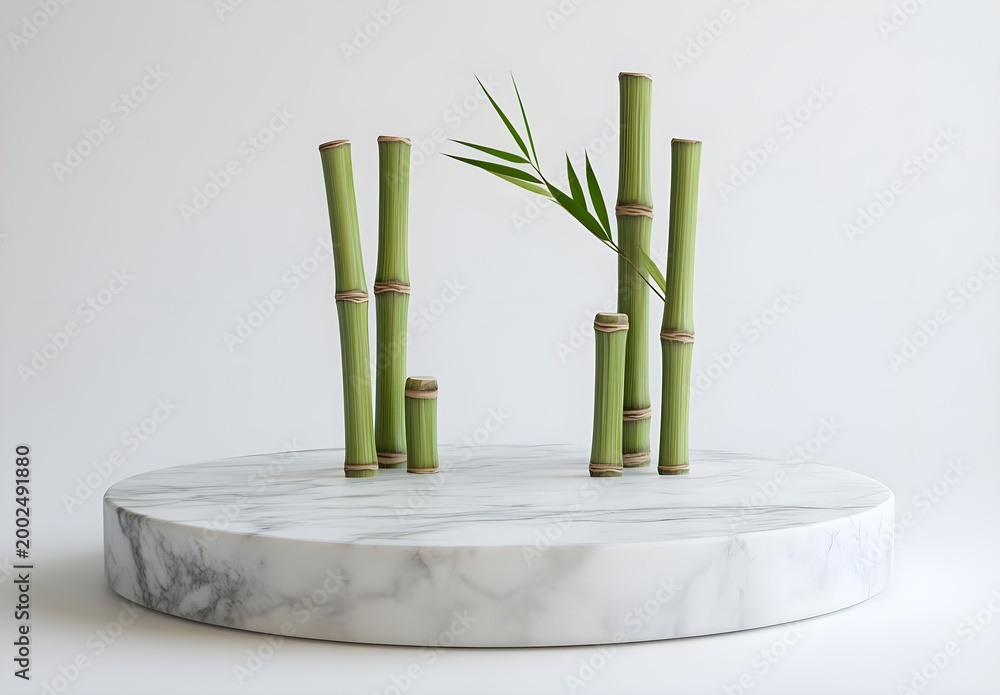 Fototapeta premium Minimalist Bamboo Arrangement on Marble Pedestal