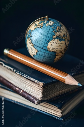 Vintage Globe, Pencil, and Antique Books