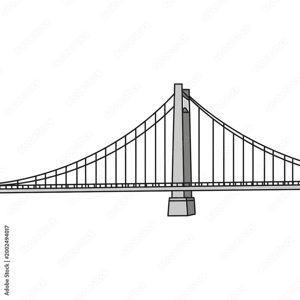 Fototapeta premium Minimalist suspension bridge vector illustration on white background