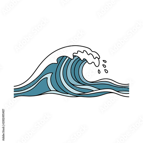 Stylized Blue Ocean Wave Illustration Isolated on White Background