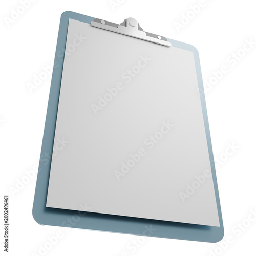3d right view blue clipboard and blank paper illustration