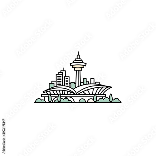 City skyline vector illustration with tower and buildings