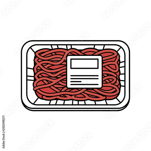 Vector Illustration of Raw Ground Meat in Styrofoam Packaging