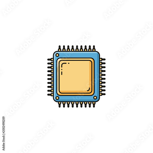Computer Processor Microchip Vector Illustration Icon