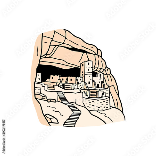 Ancient cliff dwelling ruins vector illustration
