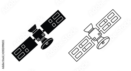 satellite silhouette with solar panels and antenna