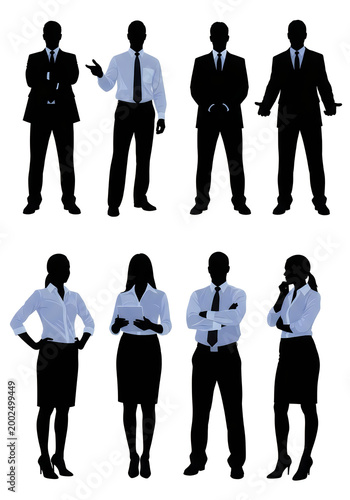 Eight professional silhouettes demonstrating various business poses