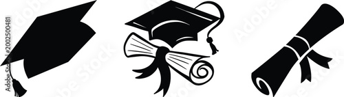 graduation cap icon set, university or college graduation hat icon, student graduation cap , student hat outline and filled vector sign. Academic cap linear and full pictogram. Education symbol, logo