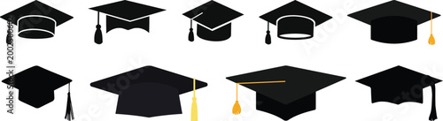 graduation cap icon set, university or college graduation hat icon, student graduation cap , student hat outline and filled vector sign. Academic cap linear and full pictogram. Education symbol, logo