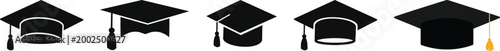 graduation cap icon set, university or college graduation hat icon, student graduation cap , student hat outline and filled vector sign. Academic cap linear and full pictogram. Education symbol, logo