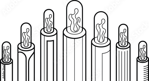 Abstract science tubes with internal wavy elements in a black and white line art style