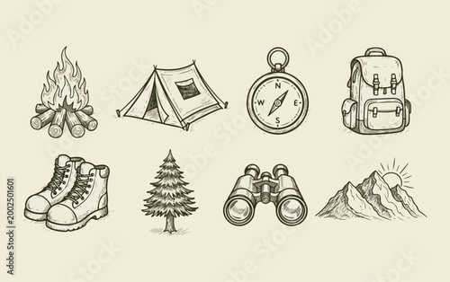 Hand-drawn doodle vector illustration for camping icons
