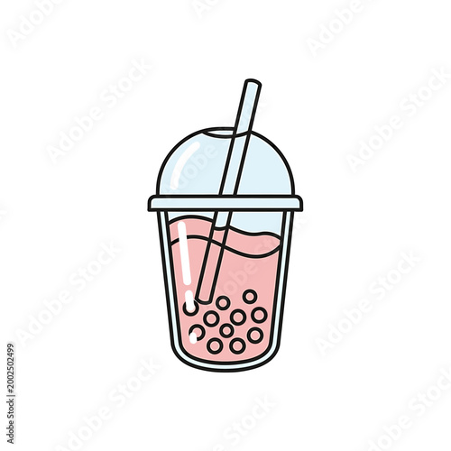 Pink Bubble Tea Vector Illustration with Boba Pearls and Straw