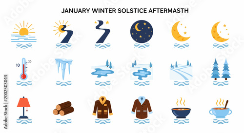 Winter Solstice Weather Icons Set.