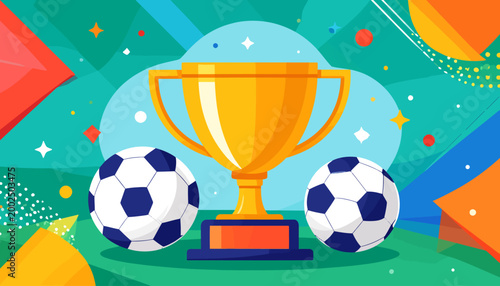 Golden Trophy with Soccer Balls - Sports Championship Victory Celebration Illustration