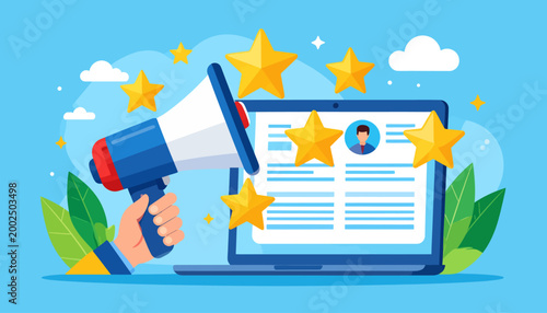 Customer service evaluation and feedback, employee performance review, and rewarding outstanding achievements with stars and recognition awards