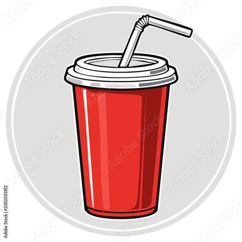 Red disposable cup with straw isolated beverage refreshment drink illustration