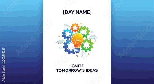 Innovation concept, business icons, gear background, creative ideas, motivational quote