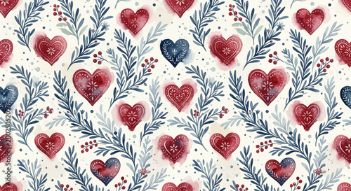 Rustic Scandinavian Watercolor Hearts Seamless Pattern for Artisanal Wedding Stationery and Boutique Valentine Branding
