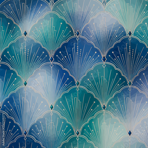 Sophisticated Emerald and Teal Art Deco Pattern for Premium Brand Packaging and Luxury Hospitality Backgrounds
