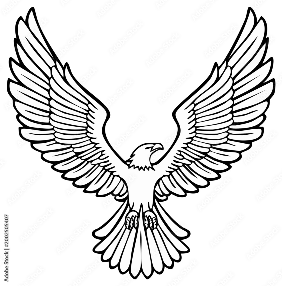 Fototapeta premium Majestic Eagle Spreading Wings Silhouette Emblem Tattoo Design Line Art