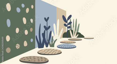 Schilderij op canvas Abstract garden path with stepping stones and plants.