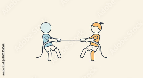 Two people playing tug of war.