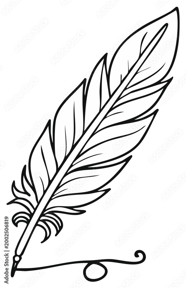 Fototapeta premium Quill Pen Drawing with Decorative Swirl Vintage Writing Tool Design Element