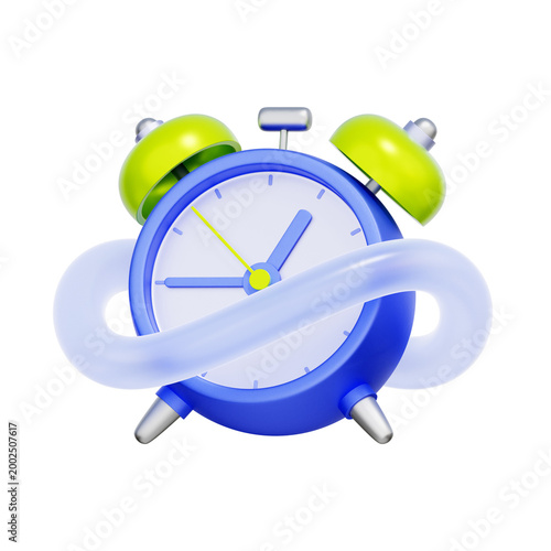 Obraz na plátne 3D illustration of alarm clock with glass infinite loop for continuous improvement, repetitive tasks, time cycle, and eternal workflow