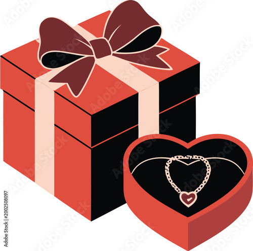 Open heart shaped jewelry box revealing necklace gift for valentines surprise