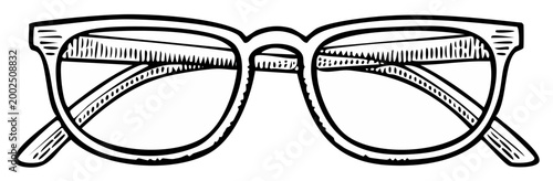 Retro Style Glasses Engraving with Clear Lenses, Vintage Eyewear Illustration