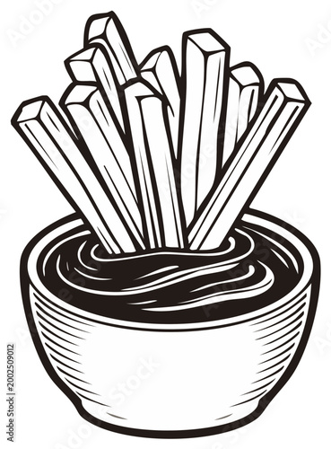 Crispy French Fries Dipped in Ketchup in a Bowl Vector Illustration