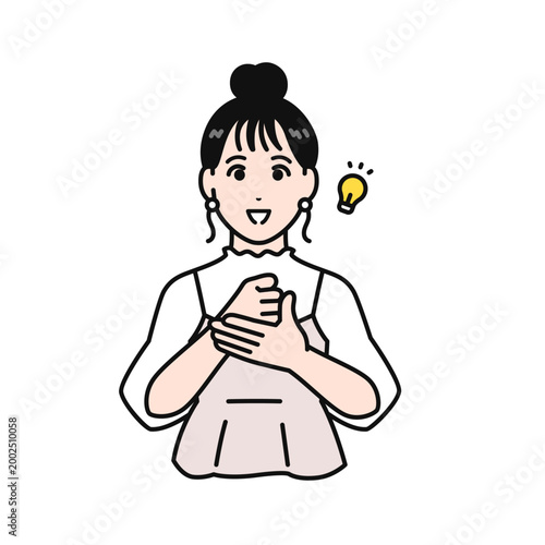 納得するまとめ髪の若い女性のシンプルなベクターイラスト素材