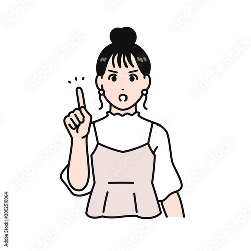 警告するまとめ髪の若い女性のシンプルなベクターイラスト素材