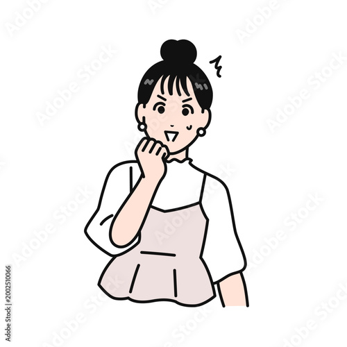 動揺するまとめ髪の若い女性のシンプルなベクターイラスト素材