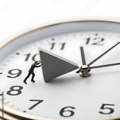 Time pressure a silhouette struggles against the weight of a clock's hand