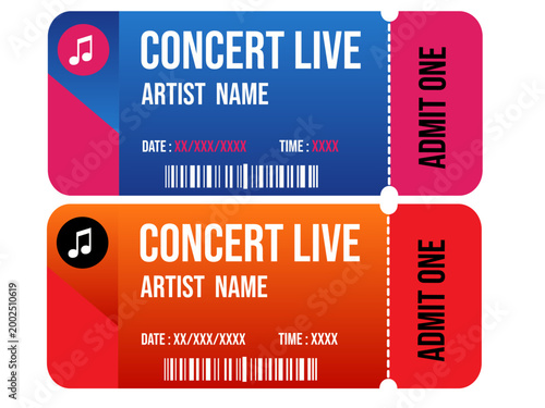 Schilderij op canvas Concert tickets, live event tickets, admission passes, colorful ticket stubs, ev