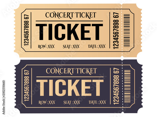 Concert tickets, event passes, ticket stubs, vector icons, event tickets