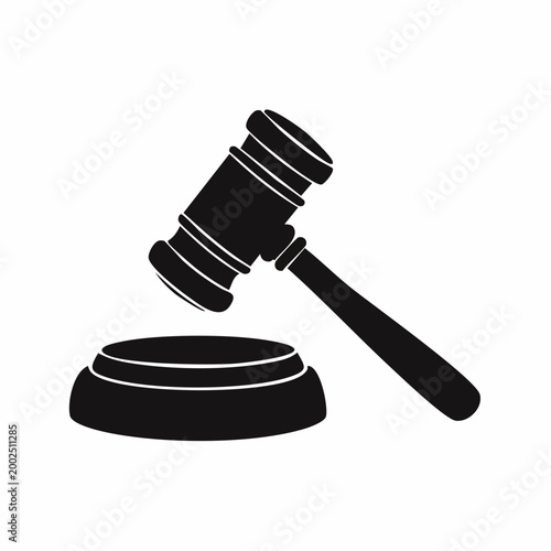 Black silhouette of a judge's gavel and sound block