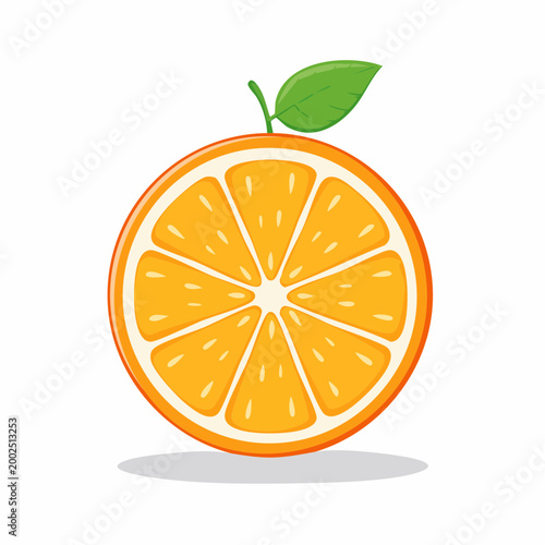 Illustration of a Sliced Orange with a Leaf