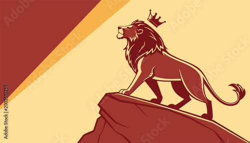 Lion Leadership Crown Concept Flat Vector