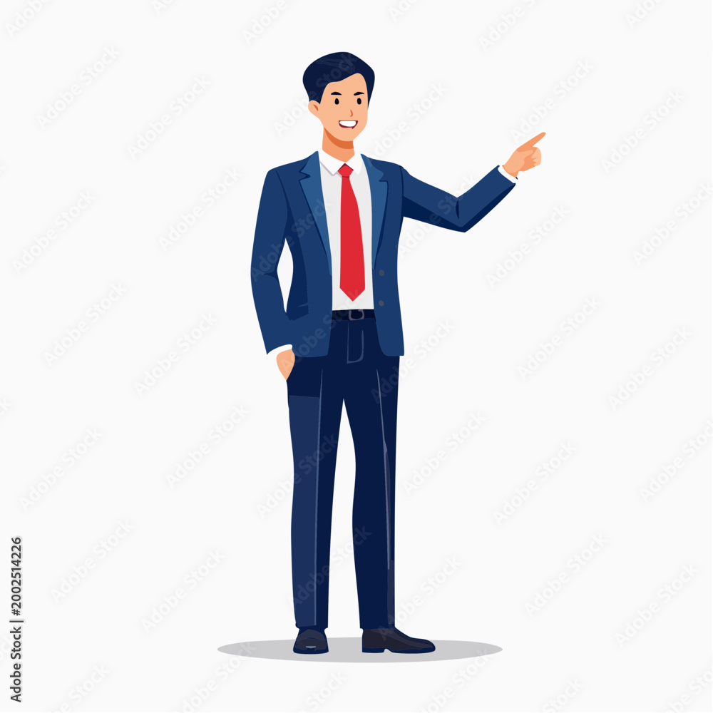 Obraz premium 前方を指差して企画の提案をする日本人ビジネスマン