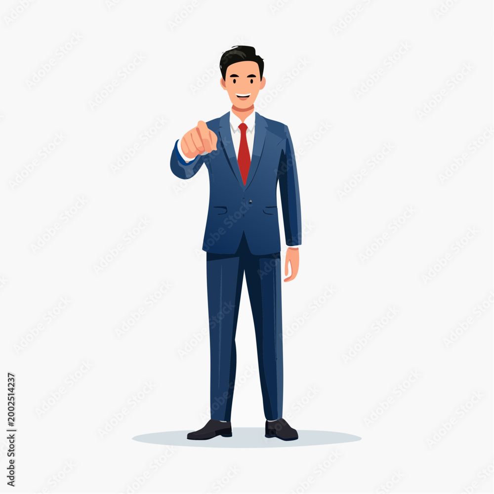Obraz premium 前方を指差して企画の提案をする日本人ビジネスマン