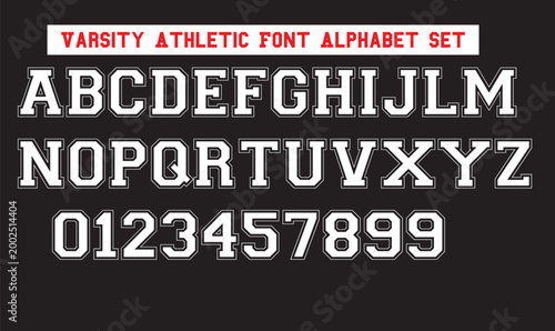 Varsity Athletic Font Alphabet Set with Numbers for Sports Branding and Collegiate Apparel