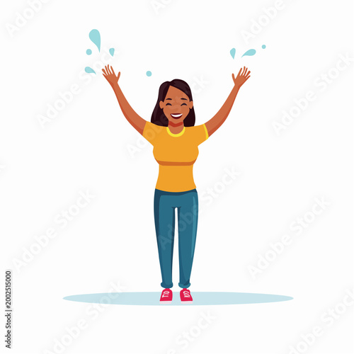 両手を挙げて喜ぶジェンダーニュートラルな人物（成功・多様性）